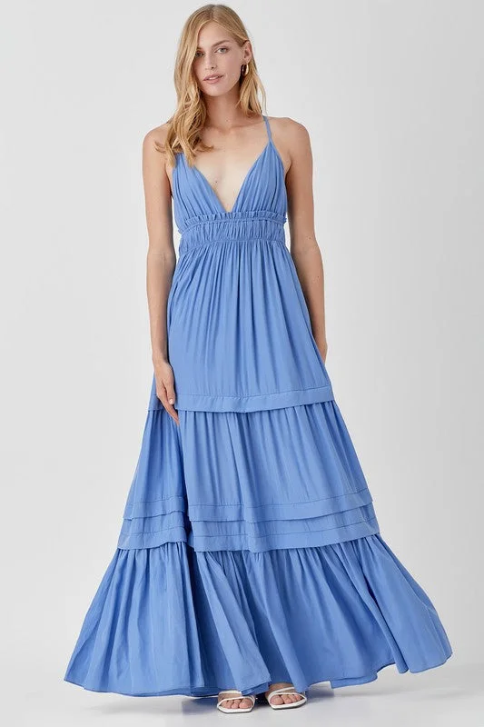 Shirred Ruffle Folded Detail Maxi Dress  *Online Only* Office maxi dresses