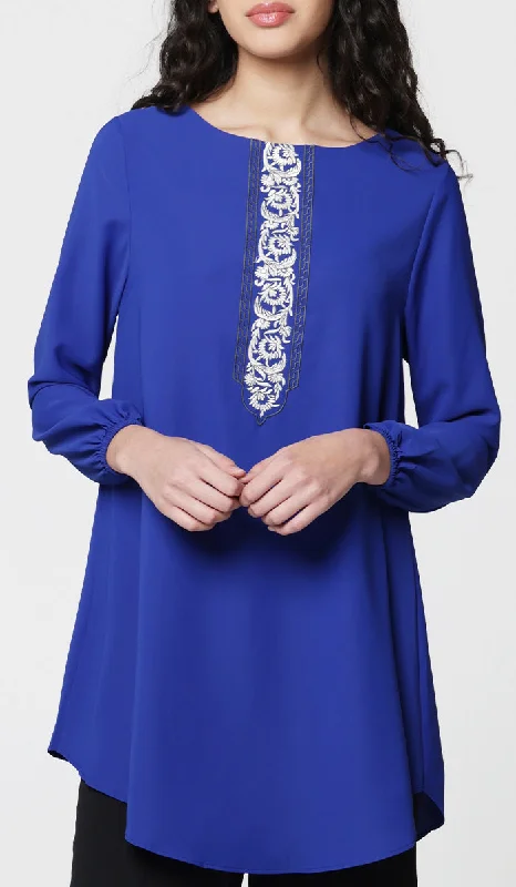 Suroor Embroidered Long Modest Tunic - Royal Blue Boho maxi dresses