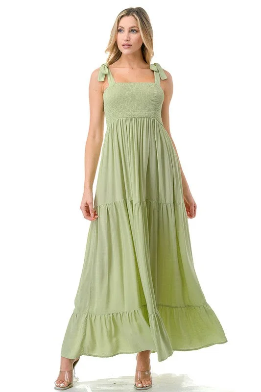 Women Smocked Top with Tiered Bottom Maxi Dress *Online Only* Tiered maxi dresses