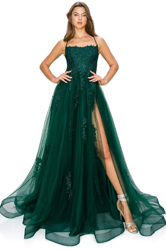 Emerald Lace Applique Tulle A-Line Gown by Cinderella Couture USA AS8031J-HGreen - Special Occasion/Curves Budget-friendly party dresses