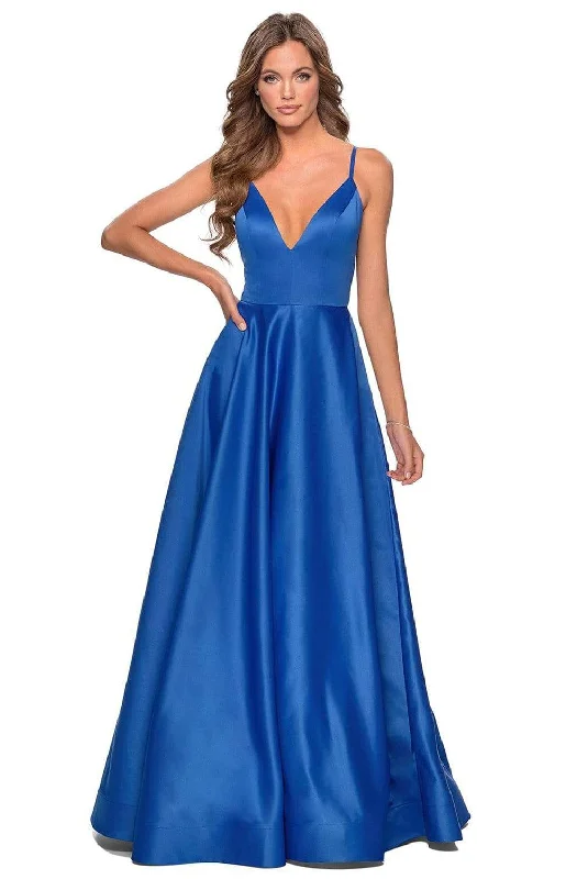 La Femme - 28628 Deep V-neck Satin Junior Prom Gown Best party dresses for dancing