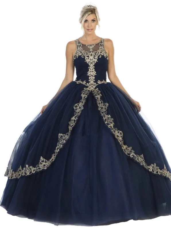 May Queen - LK117 Appliqued Scoop Pleated Ballgown Glamorous party dresses