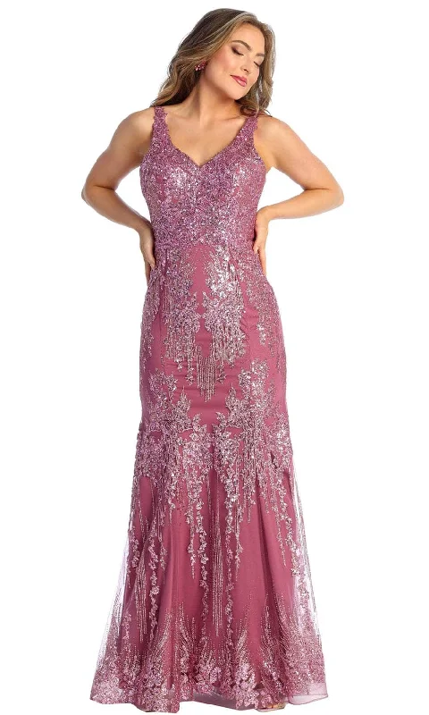 May Queen RQ7941 - Sequined Cut-out Evening Dress Smocked party dresses