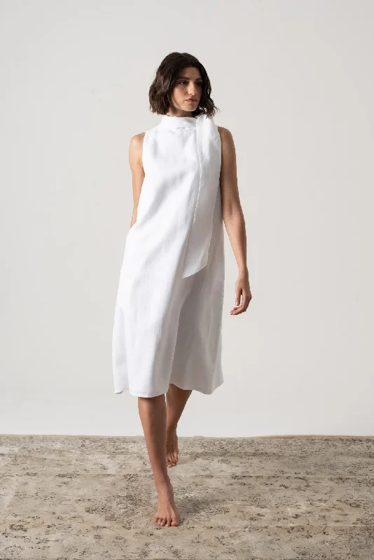 Axel Linen Tie Dress White Comfortable unclassified dresses