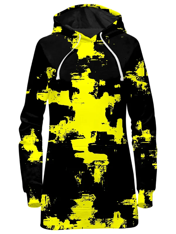 Black and Yellow Abstract Hoodie Dress Silk unclassified dresses