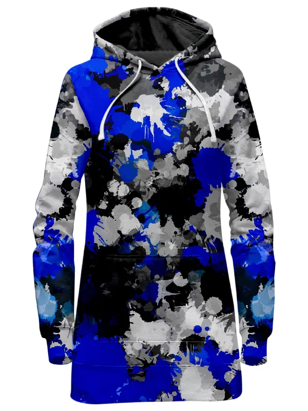 Blue and Grey Paint Splatter Hoodie Dress Boho unclassified dresses