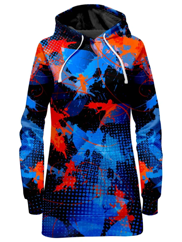 Blue and Orange Paint Splatter Hoodie Dress Festival unclassified dresses