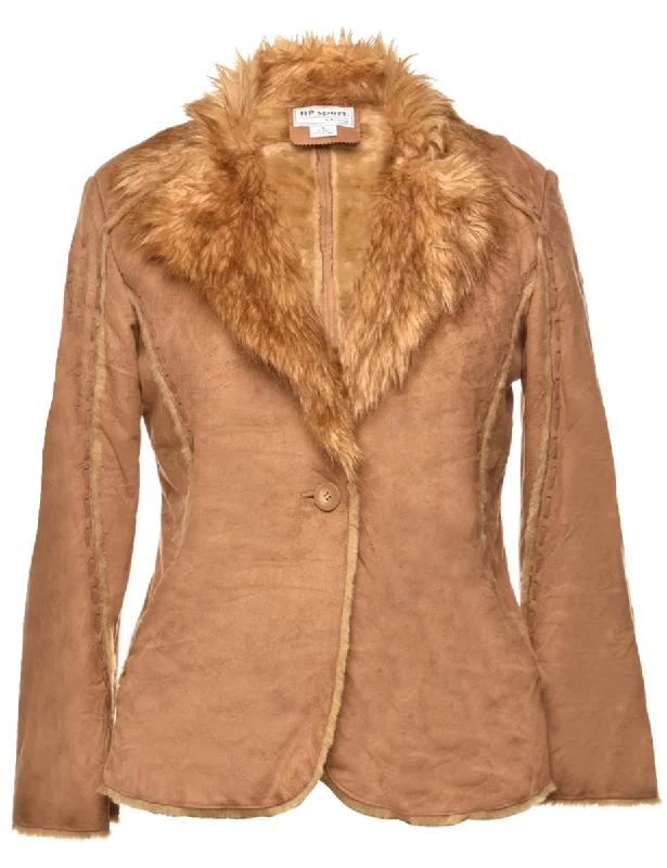 Brown Faux Shearling Y2K Coat - M Travel unclassified dresses