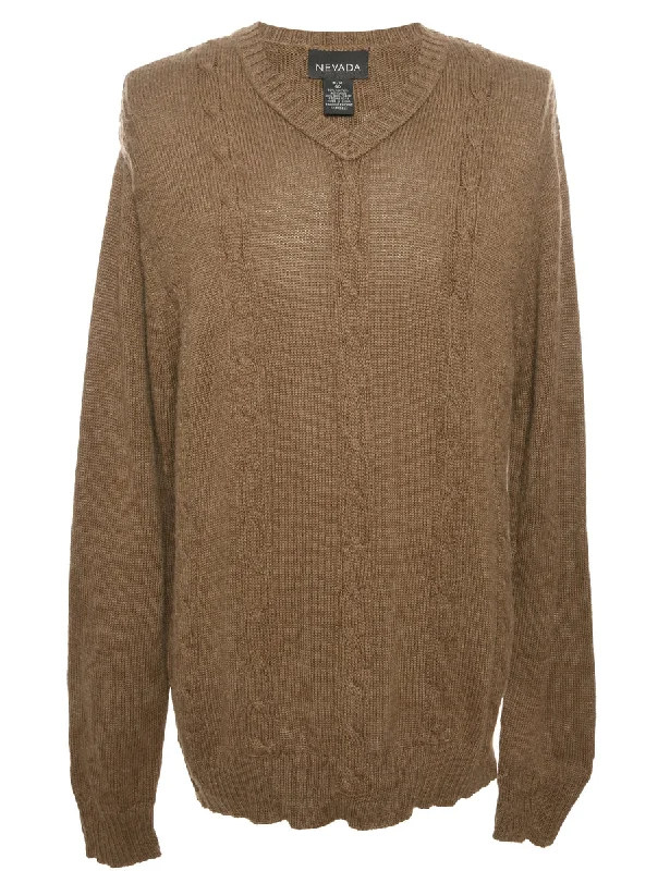 Cable Knit Brown Jumper - M Neutral tone unclassified dresses