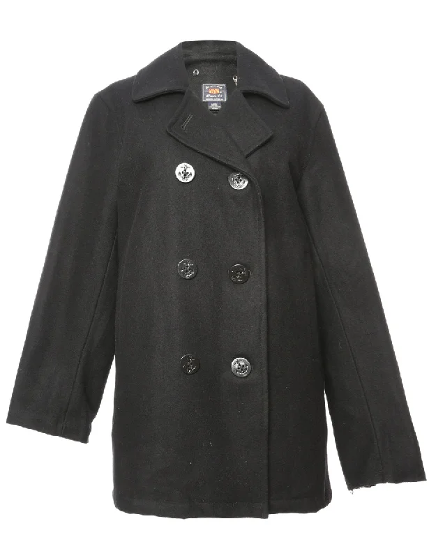 Double Breasted Black Peacoat - L Smocked unclassified dresses