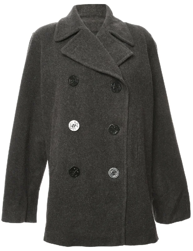 Double Breasted Grey Peacoat - L Breathable unclassified dresses