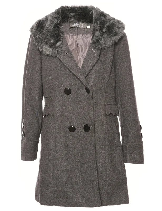 Grey Fur Collar Coat - XL Monochrome unclassified dresses