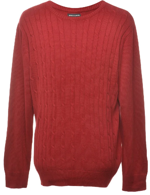 Maroon Cable Knit Jumper - L Wrap unclassified dresses