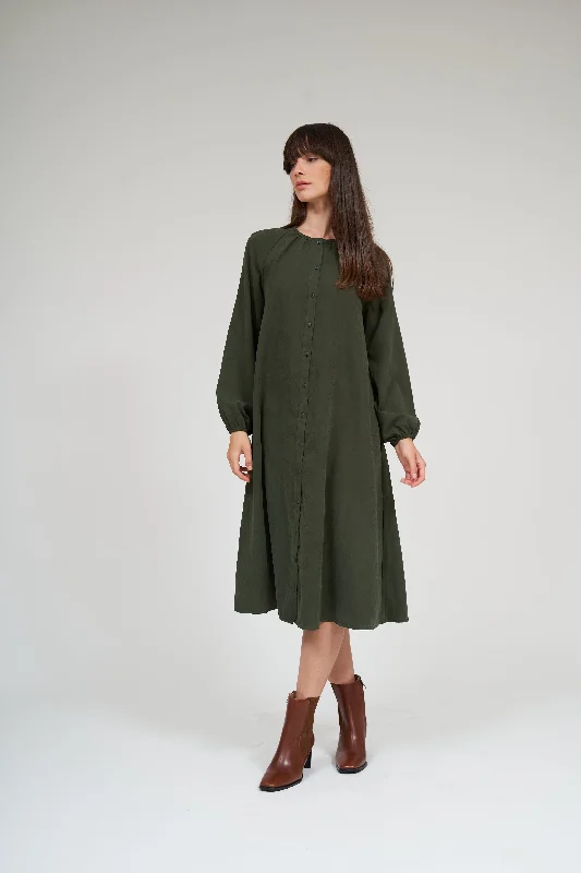 Olivia Raglan Sleeve Button Down Dress- Thyme Mesh unclassified dresses