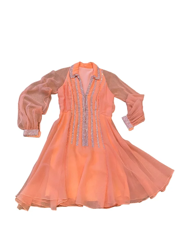 Peach Chiffon Rhinestone Dress Summer unclassified dresses