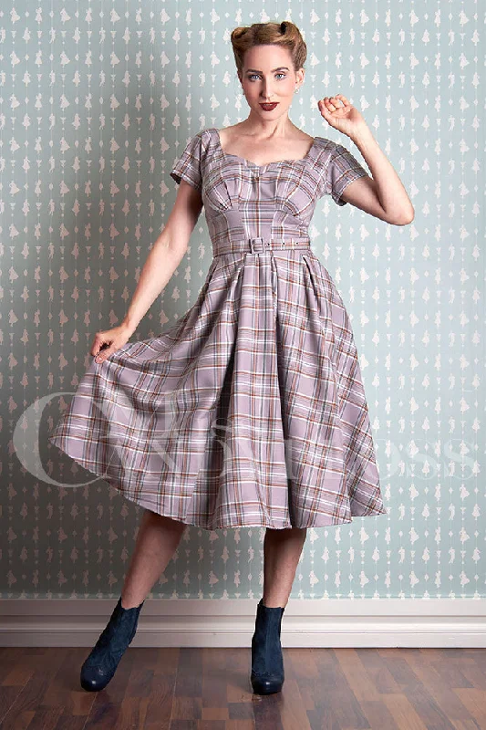 Phoebe-Wisteria Tartan swing dress by Miss Candyfloss Monochrome unclassified dresses