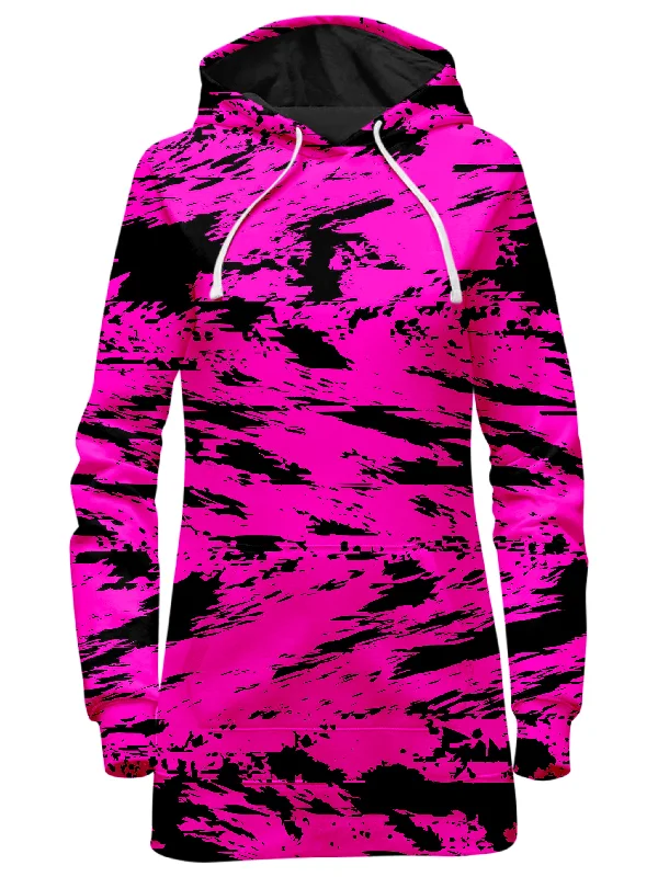 Pink and Black Rave Glitch Splatter Hoodie Dress Budget-friendly unclassified dresses