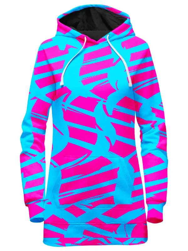 Pink and Blue Squiggly Rave Checkered Hoodie Dress Bright color unclassified dresses