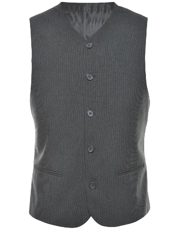 Pinstriped Black Waistcoat - M Neutral tone unclassified dresses