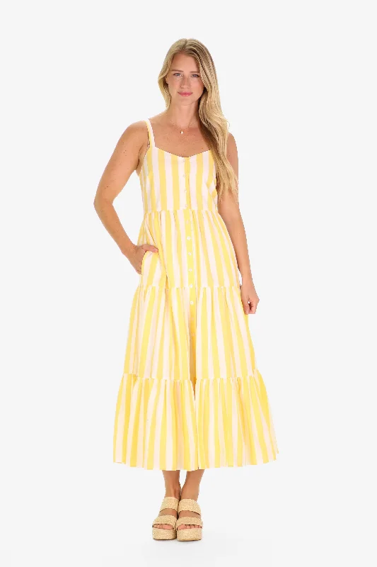 The Duxbury Dress in Lemon Linen Stripe Dark color unclassified dresses