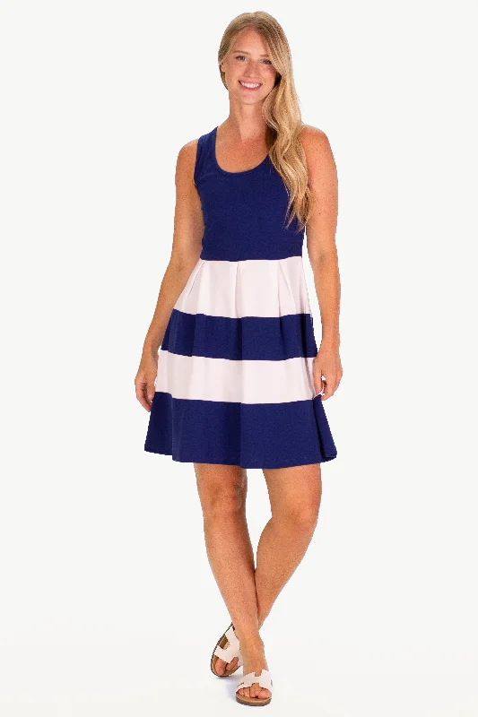 The Pique Ludington Dress in Royal Navy and White Vacation unclassified dresses