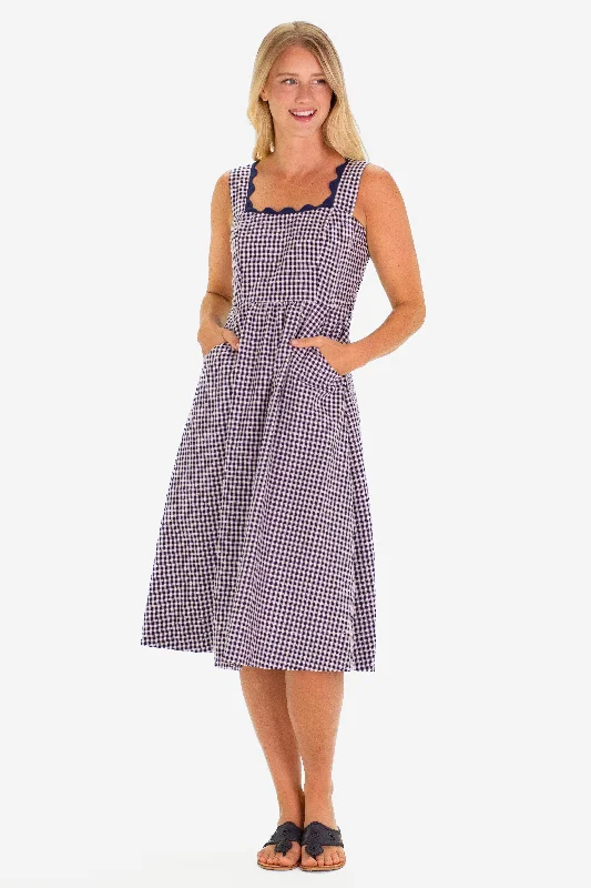 The RicRac Wendy Dress in Navy Gingham Beaded unclassified dresses