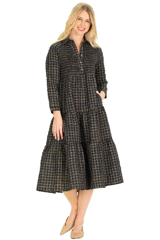 The Stephanie Dress in Navy Plaid Smocked unclassified dresses