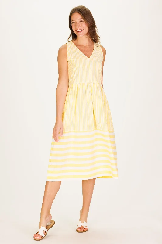 The Twila Dress in Lemon Linen Stripe One-shoulder unclassified dresses