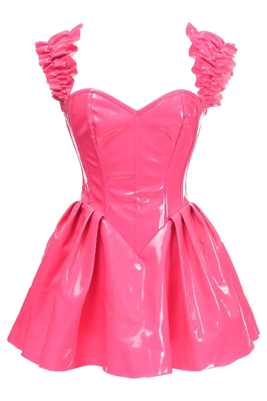 Top Drawer Steel Boned Hot Pink Patent PVC Vinyl Corset Dress Party unclassified dresses