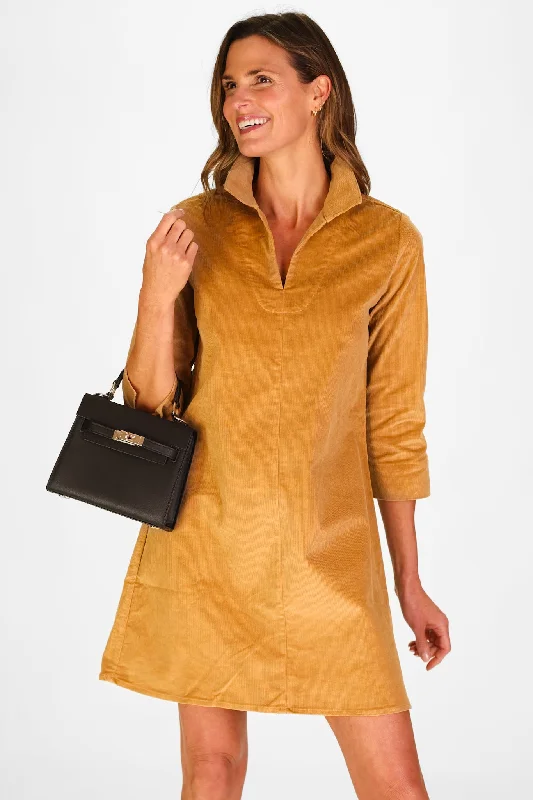 Victoria Dress in Camel Corduroy Color block unclassified dresses