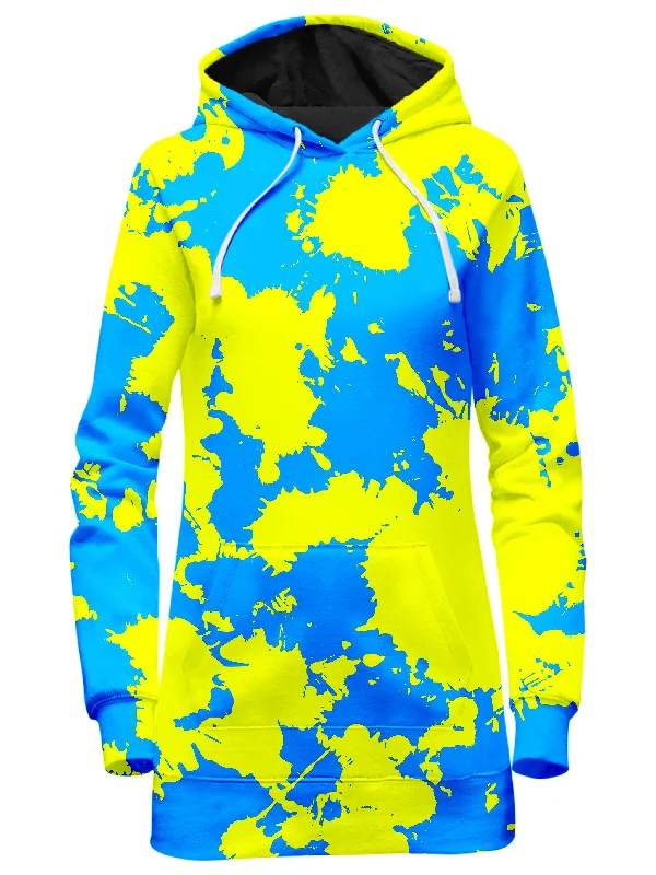 Yellow and Blue Paint Splatter Hoodie Dress Casual unclassified dresses