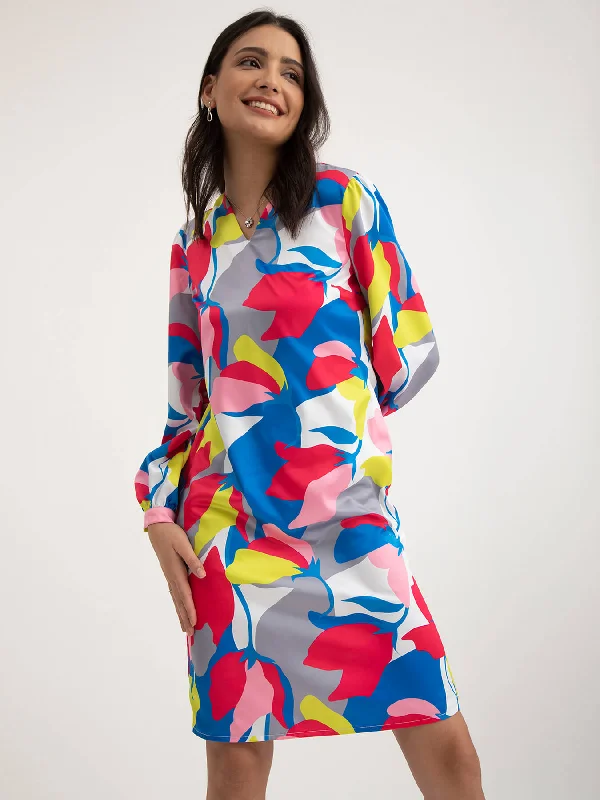 Abstract Floral Print Dress - Multicolour Plus size floral dresses