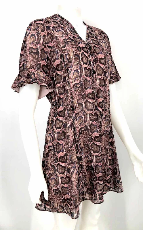 ALL SAINTS Pink Black Multi Reptile Print Short Sleeves Size 8  (M) Dress Best floral dresses for outdoor weddings