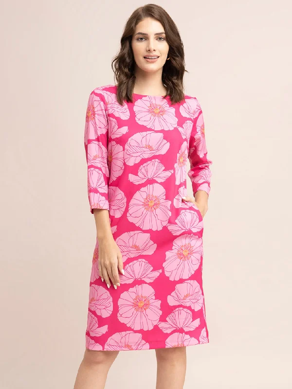 Floral Print Shift Dress - Fuchsia Elegant floral dresses