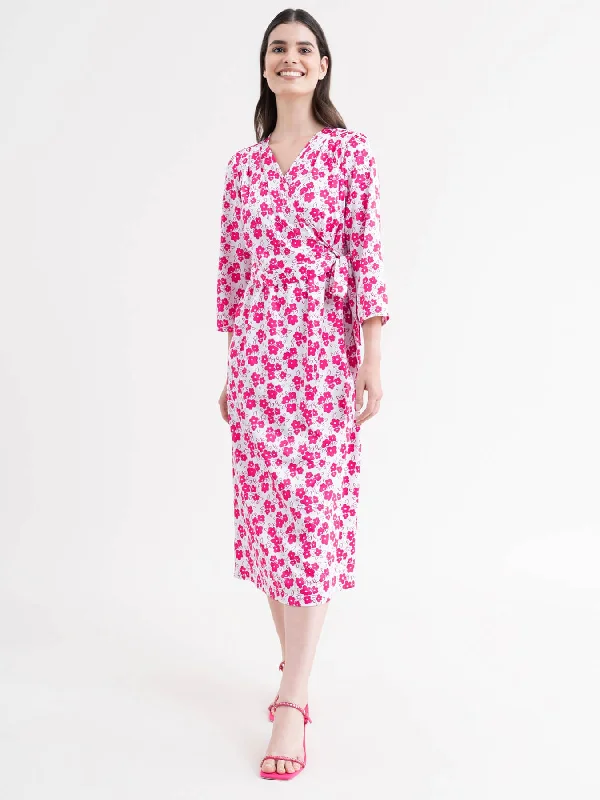 Floral Wrap Dress - Fuchsia Women's trendy floral dresses sale