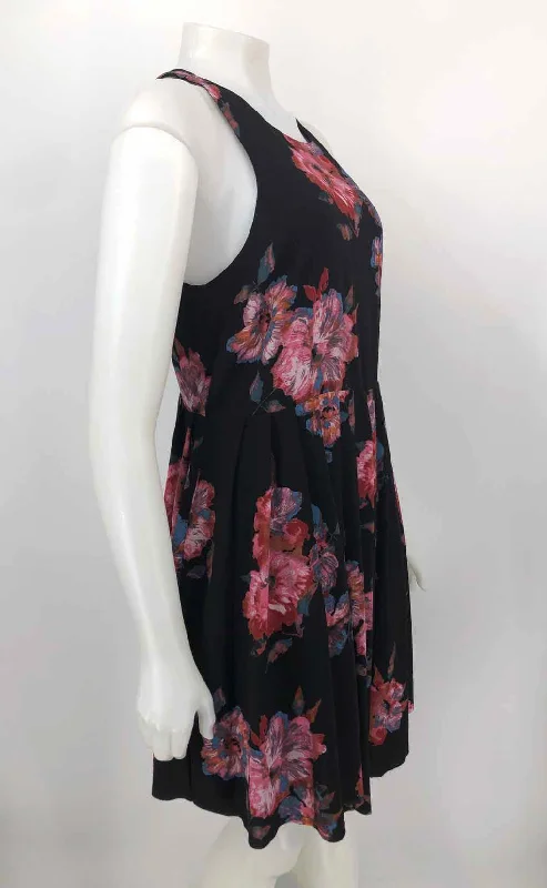 FREE PEOPLE Black Pink Multi Floral Sleeveless Size 12  (L) Dress Fashion-forward floral dresses