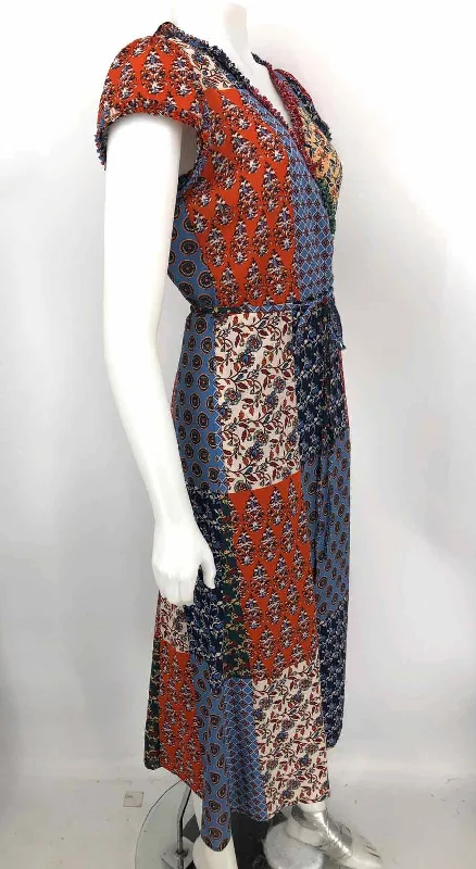 GERARD DAREL Orange & Beige Blue Multi Print Wrap Size 40 (MED) Dress Cocktail floral dresses