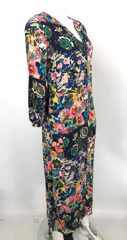 JOHNNY WAS Navy Green Multi Rayon Floral Puff Sleeves Size X-SMALL Dress Cute floral print summer dresses