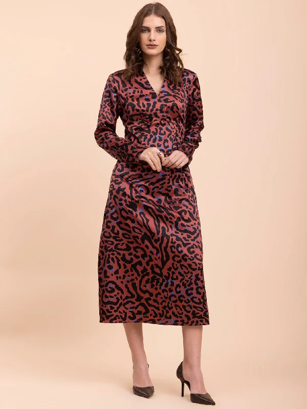 Satin Animal Print Shift Dress - Multicolour Corset floral dresses