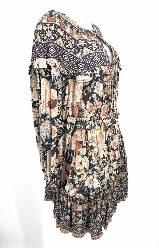 SPELL & THE GYPSY Gray Lt Pink Floral Print 3/4 Sleeve Size XXS  (XS) Dress Office floral dresses