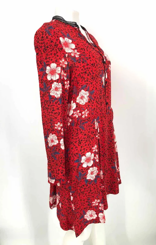 ZADIG & VOLTAIRE Red White & Blue Silk Floral Print Longsleeve Dress Flowy floral dresses