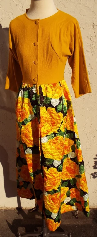 Amazing Vintage Floral Long Sleeve Dress Casual Maxi Skirt