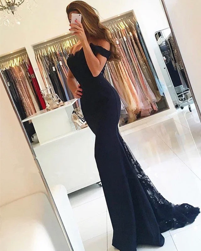 Charming Lace Appliques Curved Sweetheart Off The Shoulder Mermaid Bridesmaid Dresses Lace Detail Gown