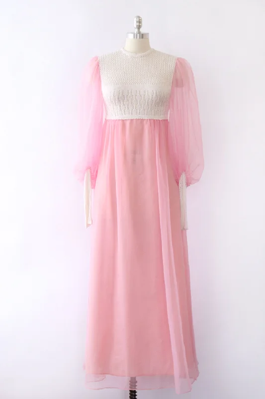 Hilary Floyd Bubblegum Chiffon and Crochet Maxi XS/S Maxi Skirt Fashion