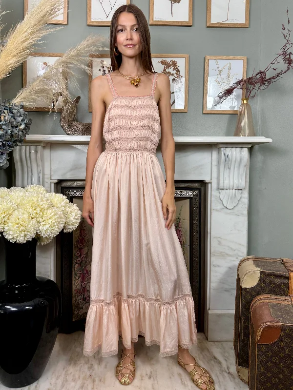 Janet Reiger, blush pink silk and lace dress Lace Dress Twirl