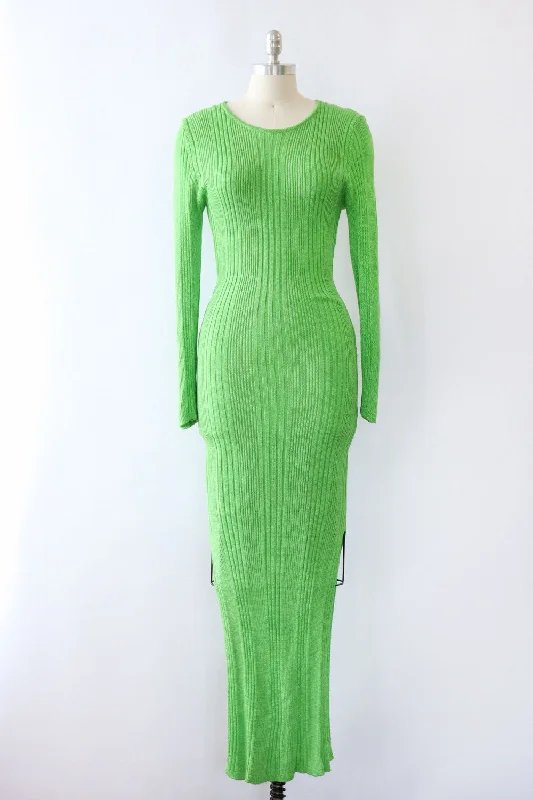 Key Lime Ribbed Knit Maxi Bodycon M Embroidered Maxi Skirt