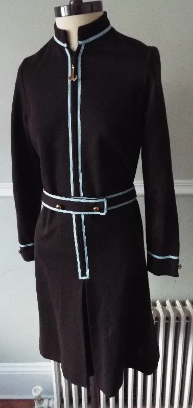 Vintage Long Sleeve Brown Dress Sexy Long Skirt