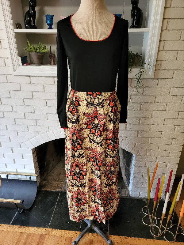 Vintage Long Sleeve Floral and Black Dress by Rona Elegant Maxi Skirt