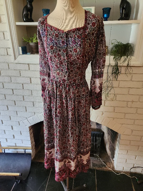 Vintage Long Sleeve Floral Print Dress by Geeta Tulle Layered Maxi