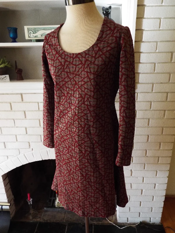 Vintage Long Sleeve Geometric Print Dress Ruffle Long Maxi